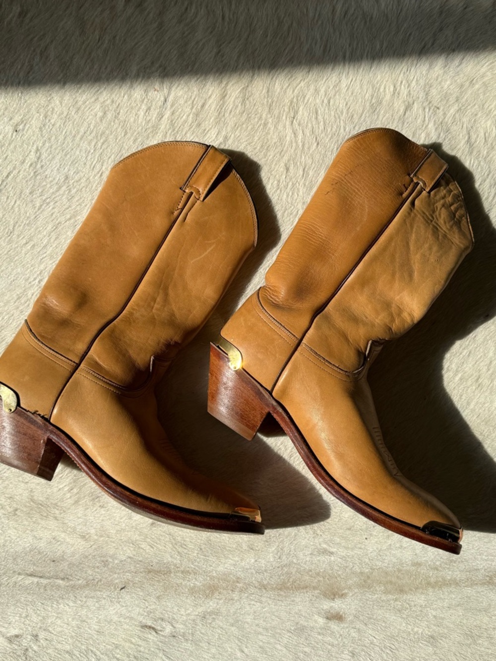 Vintage Justin Boots Caramel Leather Western Cowboy Boots Size 8.5